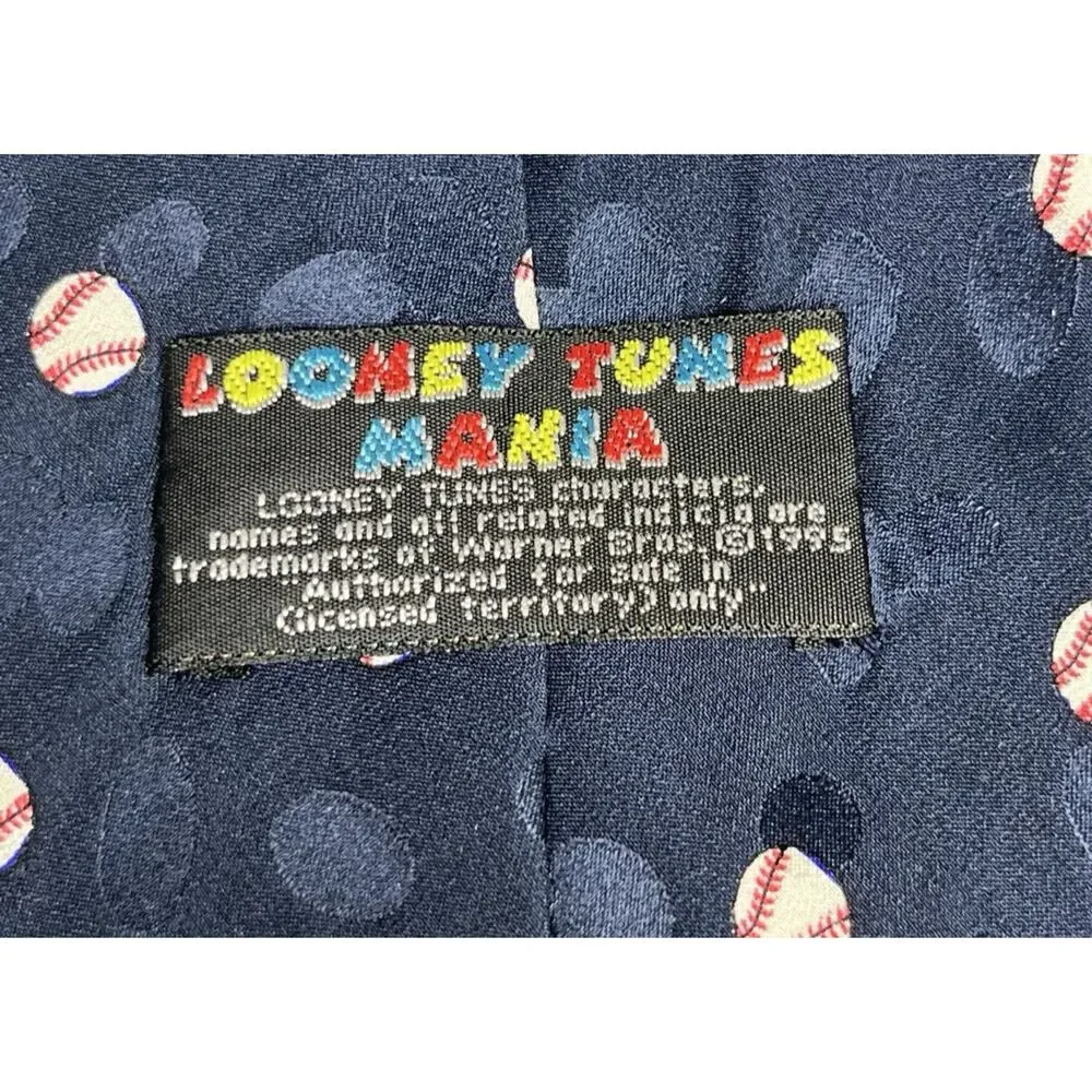 Vintage Looney Tunes Baseball Silk Tie Bugs Yosemite Tasmanian Taz Mens Necktie